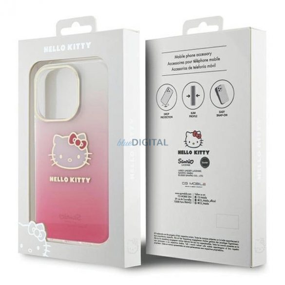 Husă Hello Kitty IML Gradient Electrop Kitty Head pentru iPhone 13 Pro / 13 - roz