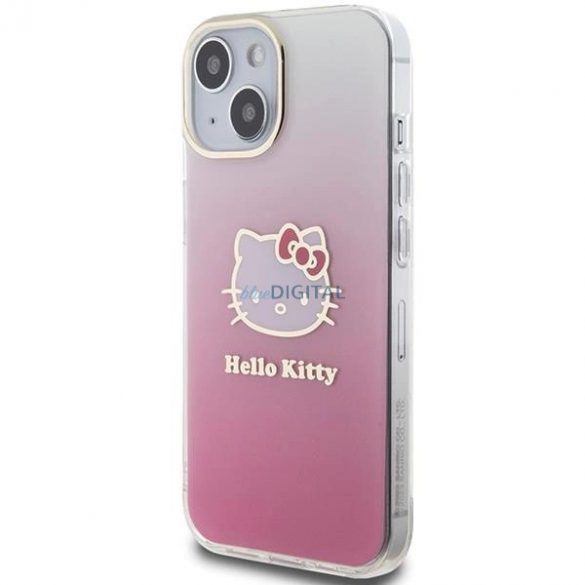 Husă Hello Kitty IML Gradient Electrop Kitty Head pentru iPhone 15 - roz