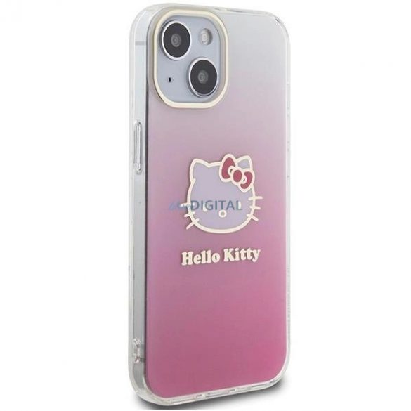 Husă Hello Kitty IML Gradient Electrop Kitty Head pentru iPhone 15 - roz