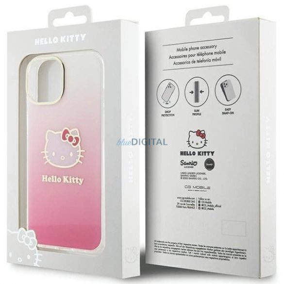 Husă Hello Kitty IML Gradient Electrop Kitty Head pentru iPhone 15 - roz