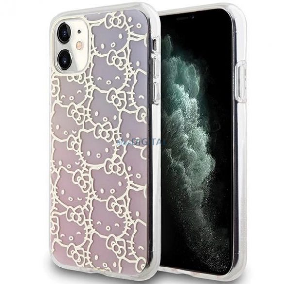 Husă Hello Kitty IML Gradient Electrop Crowded Kitty Head pentru iPhone 11 / Xr - roz