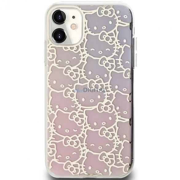 Husă Hello Kitty IML Gradient Electrop Crowded Kitty Head pentru iPhone 11 / Xr - roz