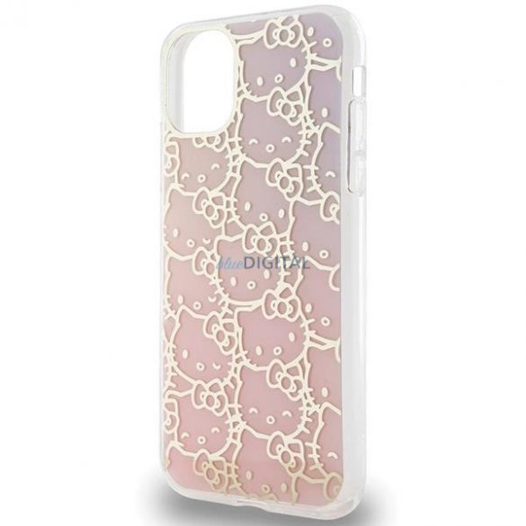 Husă Hello Kitty IML Gradient Electrop Crowded Kitty Head pentru iPhone 11 / Xr - roz