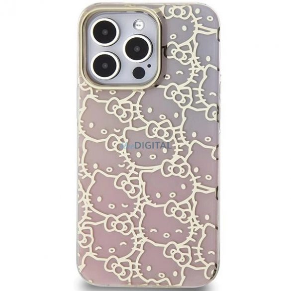 Husă Hello Kitty IML Gradient Electrop Crowded Kitty Head pentru iPhone 13 Pro / 13 - roz