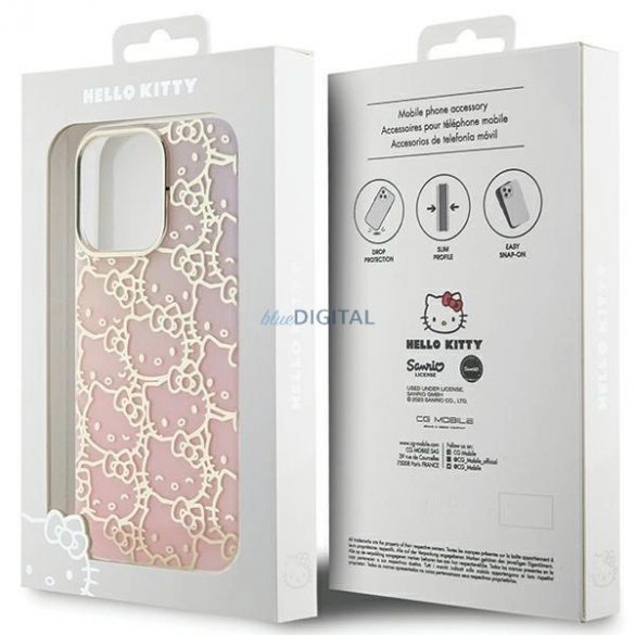 Husă Hello Kitty IML Gradient Electrop Crowded Kitty Head pentru iPhone 13 Pro / 13 - roz