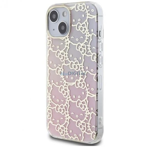 Husa Hello Kitty IML Gradient Electrop Crowded Kitty Head pentru iPhone 15 - roz