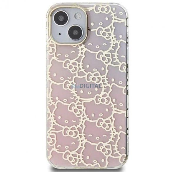 Husa Hello Kitty IML Gradient Electrop Crowded Kitty Head pentru iPhone 15 - roz