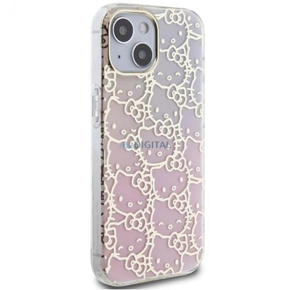 Husa Hello Kitty IML Gradient Electrop Crowded Kitty Head pentru iPhone 15 - roz