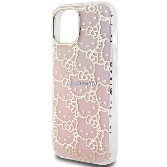 Husa Hello Kitty IML Gradient Electrop Crowded Kitty Head pentru iPhone 15 - roz