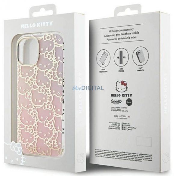 Husa Hello Kitty IML Gradient Electrop Crowded Kitty Head pentru iPhone 15 - roz