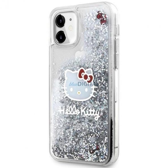 Husă Hello Kitty Liquid Glitter Charms Kitty Head pentru iPhone 11 / Xr - Argintie