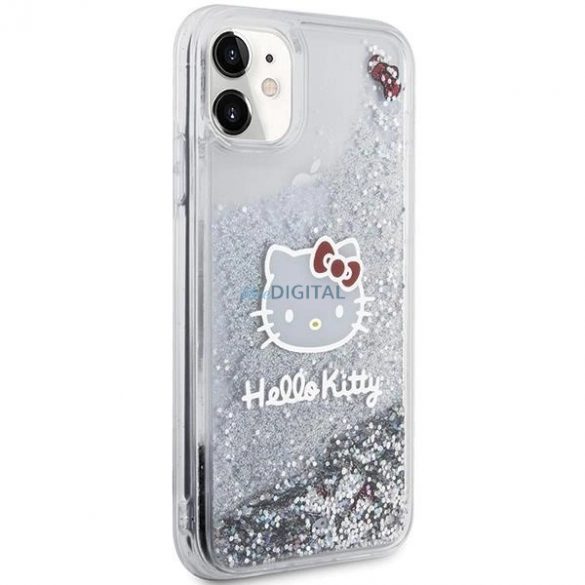 Husă Hello Kitty Liquid Glitter Charms Kitty Head pentru iPhone 11 / Xr - Argintie