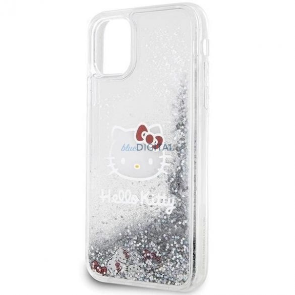 Husă Hello Kitty Liquid Glitter Charms Kitty Head pentru iPhone 11 / Xr - Argintie