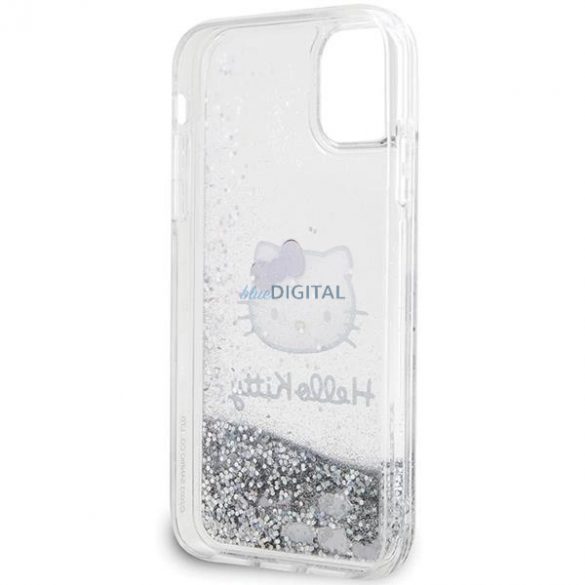 Husă Hello Kitty Liquid Glitter Charms Kitty Head pentru iPhone 11 / Xr - Argintie