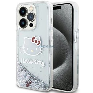 Husa Hello Kitty Liquid Glitter Charms Kitty Head pentru iPhone 13 Pro / 13 - argintie