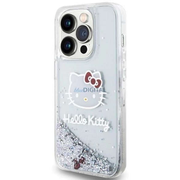 Husa Hello Kitty Liquid Glitter Charms Kitty Head pentru iPhone 13 Pro / 13 - argintie