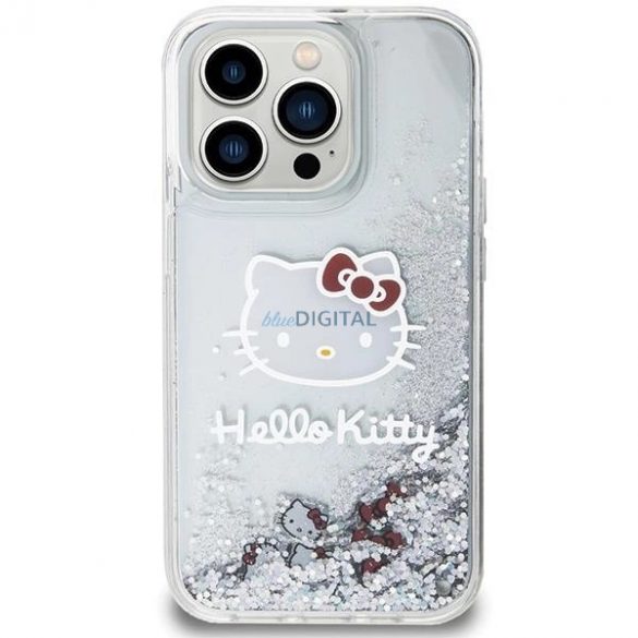 Husa Hello Kitty Liquid Glitter Charms Kitty Head pentru iPhone 13 Pro / 13 - argintie