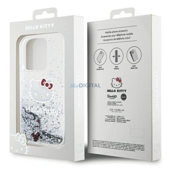 Husa Hello Kitty Liquid Glitter Charms Kitty Head pentru iPhone 13 Pro / 13 - argintie