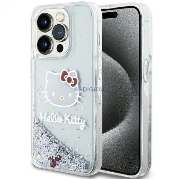 Husă Hello Kitty Liquid Glitter Charms Kitty Head pentru iPhone 13 Pro Max - argintie