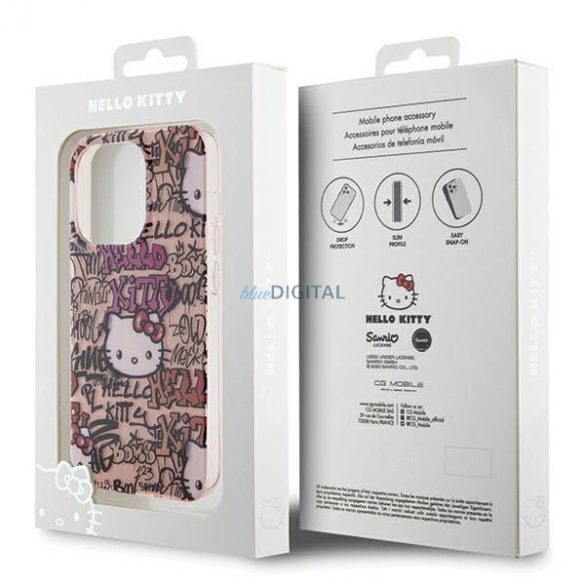 Husa Hello Kitty IML Tags Graffiti pentru iPhone 13 Pro / 13 - roz