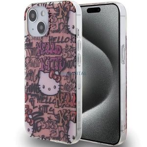 Husa Hello Kitty IML Tags Graffiti pentru iPhone 15 - roz