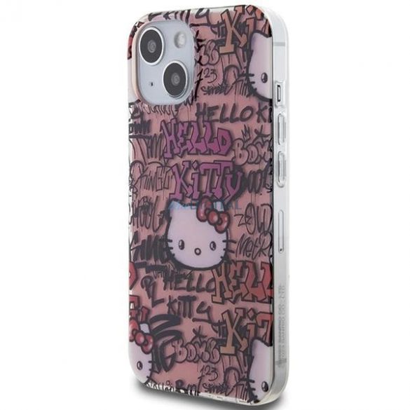 Husa Hello Kitty IML Tags Graffiti pentru iPhone 15 - roz