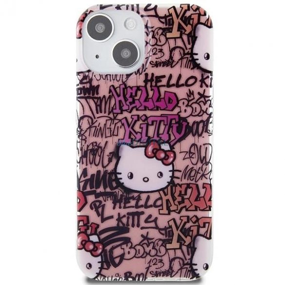 Husa Hello Kitty IML Tags Graffiti pentru iPhone 15 - roz