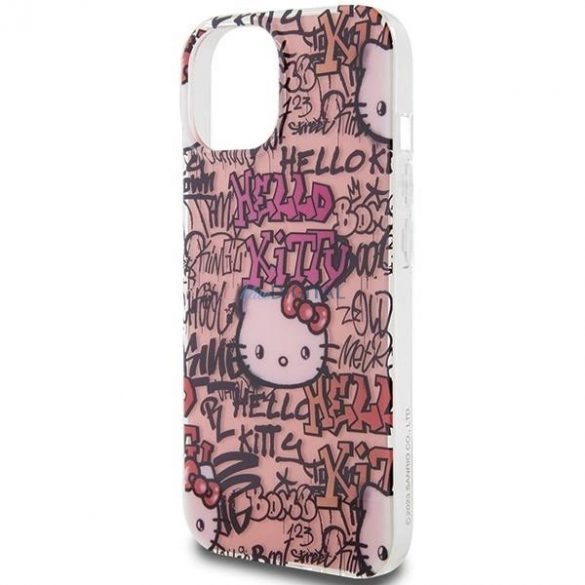 Husa Hello Kitty IML Tags Graffiti pentru iPhone 15 - roz