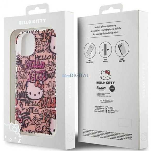 Husa Hello Kitty IML Tags Graffiti pentru iPhone 15 - roz