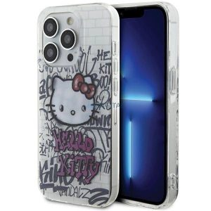 Husa Hello Kitty IML Kitty On Bricks Graffiti pentru iPhone 13 Pro / 13 - alba