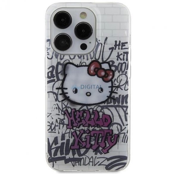 Husa Hello Kitty IML Kitty On Bricks Graffiti pentru iPhone 13 Pro / 13 - alba