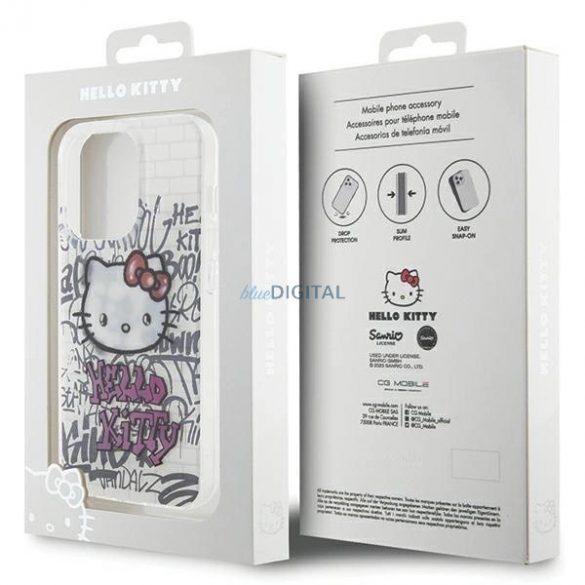 Husa Hello Kitty IML Kitty On Bricks Graffiti pentru iPhone 13 Pro / 13 - alba