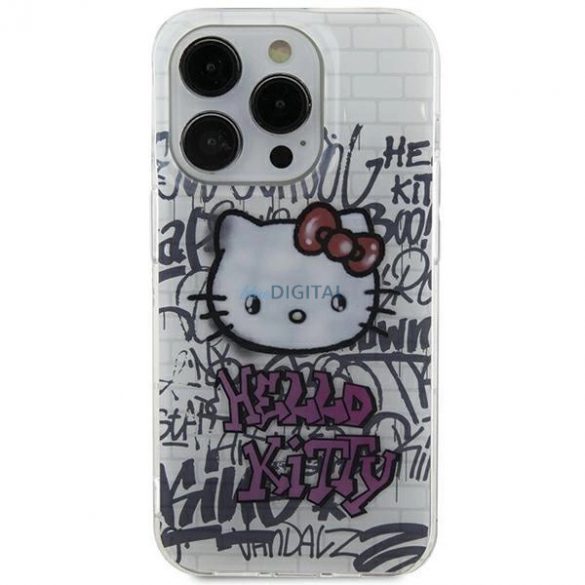 Husa Hello Kitty IML Kitty On Bricks Graffiti pentru iPhone 15 - alba