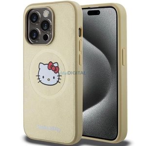 Husă Hello Kitty din piele Kitty Head MagSafe pentru iPhone 13 Pro / 13 - auriu