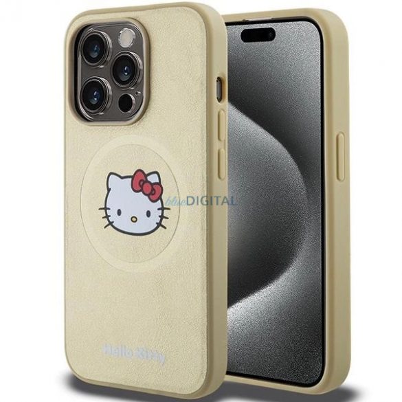 Husă Hello Kitty din piele Kitty Head MagSafe pentru iPhone 14 Pro Max - auriu