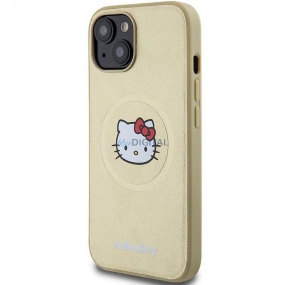 Husă Hello Kitty din piele Kitty Head MagSafe pentru iPhone 15 - auriu