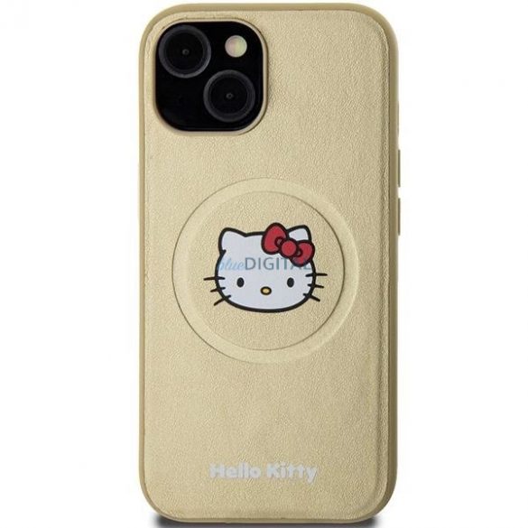 Husă Hello Kitty din piele Kitty Head MagSafe pentru iPhone 15 - auriu