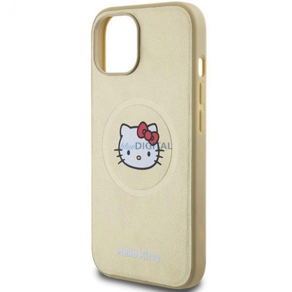 Husă Hello Kitty din piele Kitty Head MagSafe pentru iPhone 15 - auriu