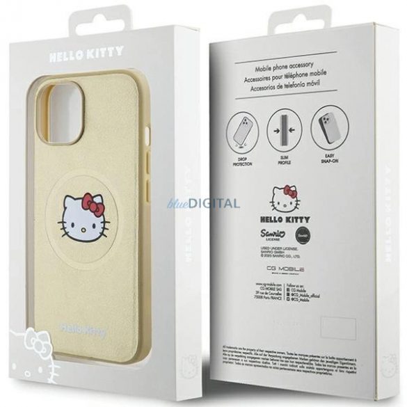 Husă Hello Kitty din piele Kitty Head MagSafe pentru iPhone 15 - auriu