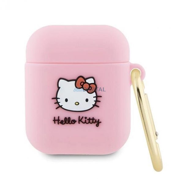 Husă Hello Kitty din silicon 3D Kitty Head pentru AirPods 1/2 - roz