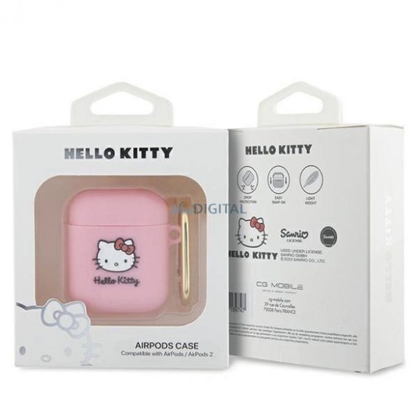 Husă Hello Kitty din silicon 3D Kitty Head pentru AirPods 1/2 - roz