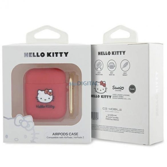 Husă Hello Kitty din silicon 3D Kitty Head pentru AirPods 1/2 - fucsia