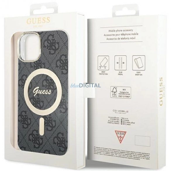 Husa Guess IML 4G MagSafe pentru iPhone 15 - neagra