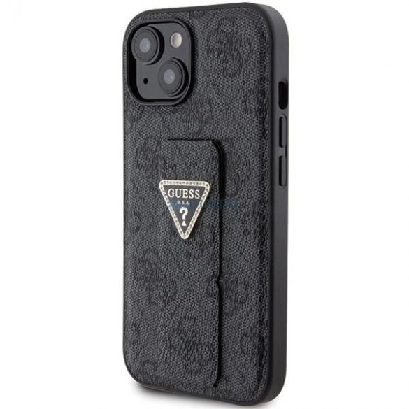 Husa Guess Grip Stand 4G Triangle Strass pentru iPhone 15 - neagra