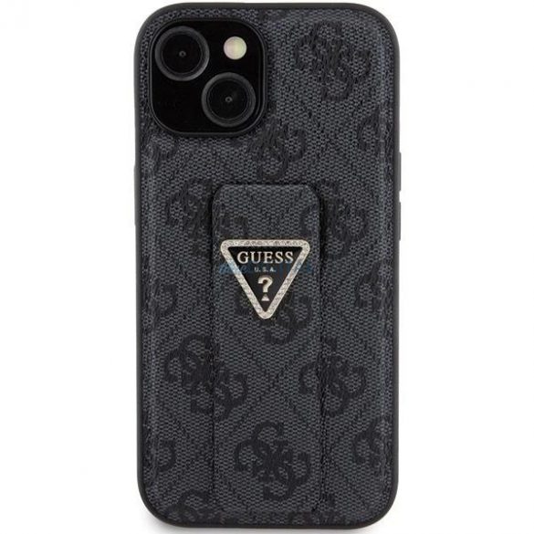 Husa Guess Grip Stand 4G Triangle Strass pentru iPhone 15 - neagra