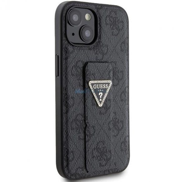 Husa Guess Grip Stand 4G Triangle Strass pentru iPhone 15 - neagra