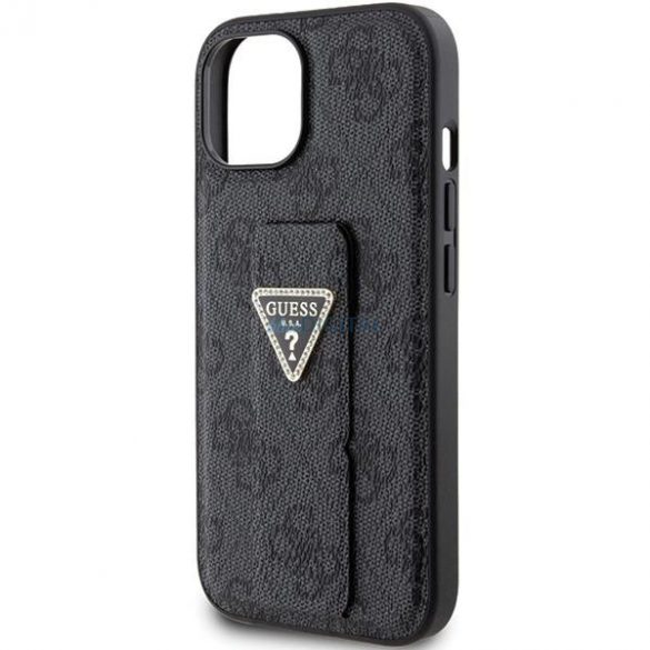 Husa Guess Grip Stand 4G Triangle Strass pentru iPhone 15 - neagra