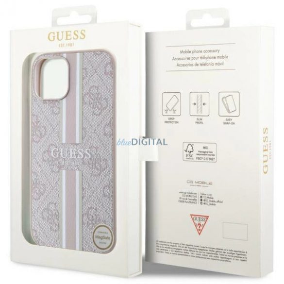 Husă Guess 4G Printed Stripes MagSafe pentru iPhone 15/14/13 - roz