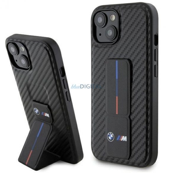 Husa BMW Grip Stand Smooth & Carbon pentru iPhone 15 - neagra