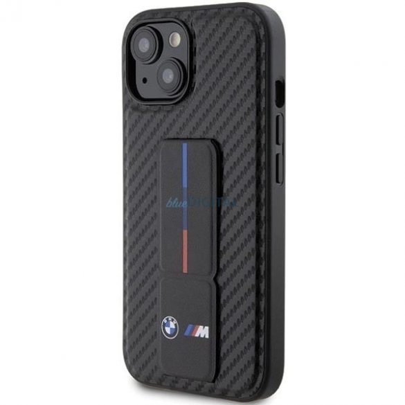 Husa BMW Grip Stand Smooth & Carbon pentru iPhone 15 - neagra